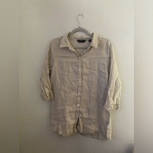 Investments Women’s 3/4 Sleeve 100% Linen Shirt, Beige, Size L, Excellent Cond